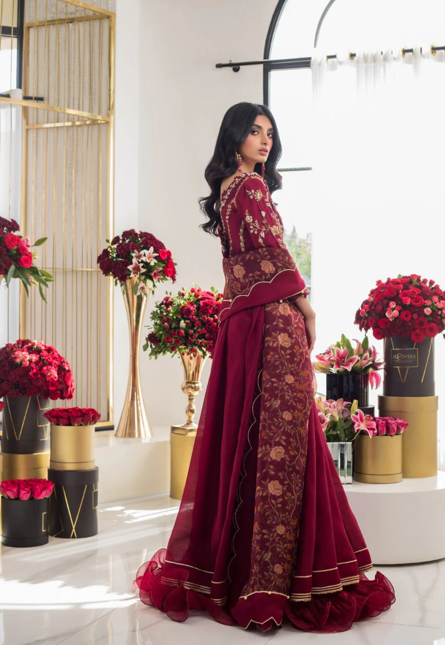 Boysenberry Khaddi Silk Peshwas - Image 3