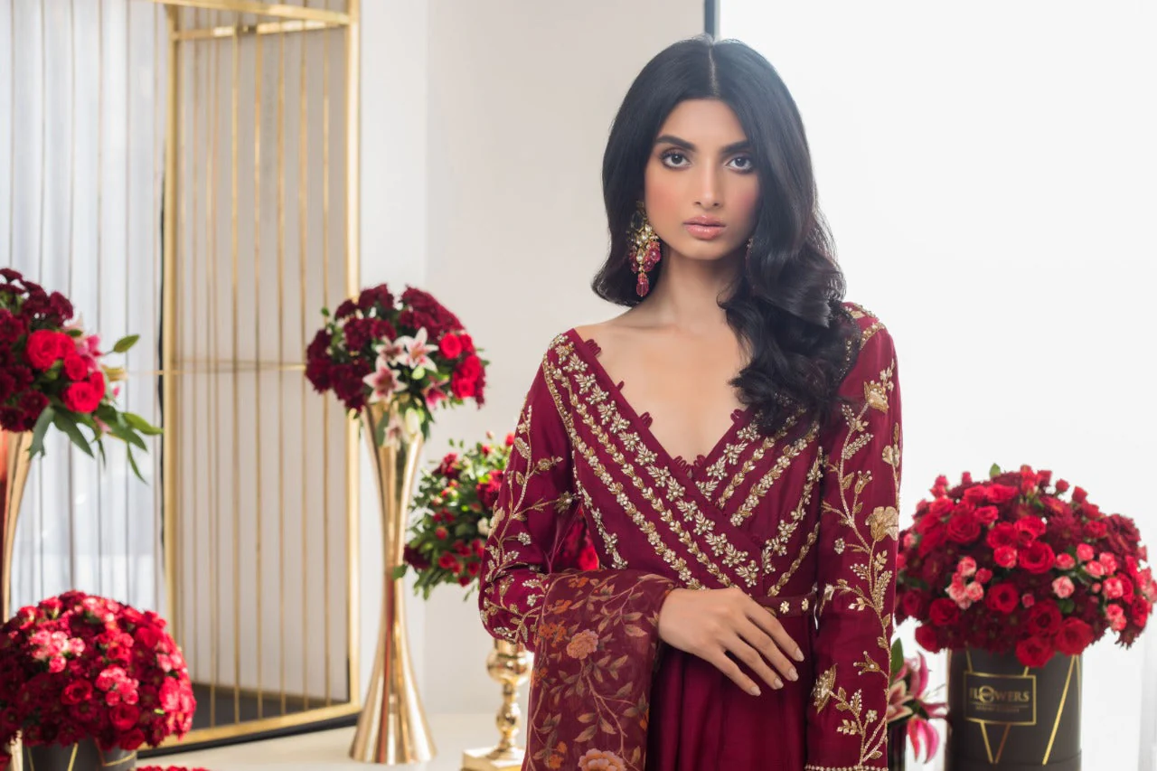 Boysenberry Khaddi Silk Peshwas - Image 5