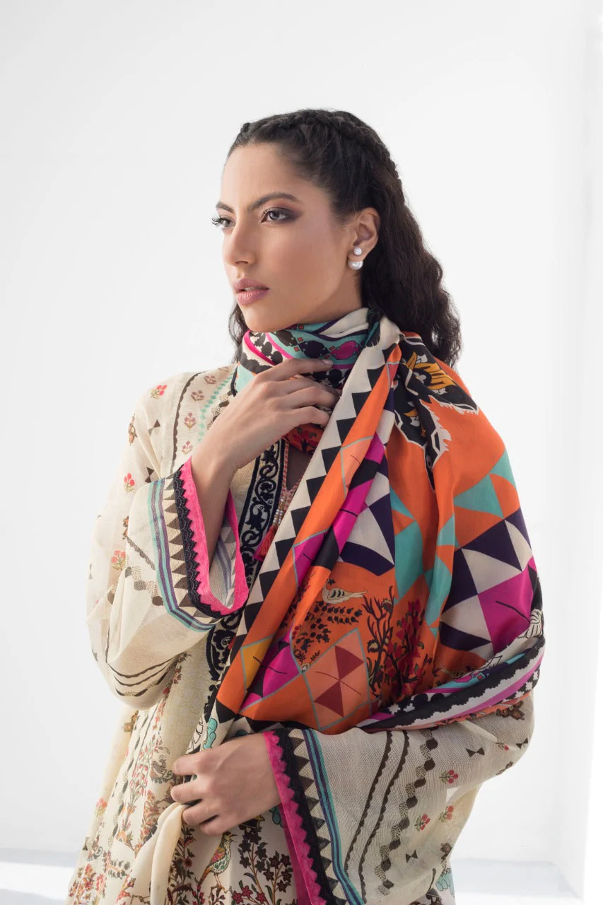 Embroidered Cotton Net Printed Kurta And Trouser with Dupatta - Image 2