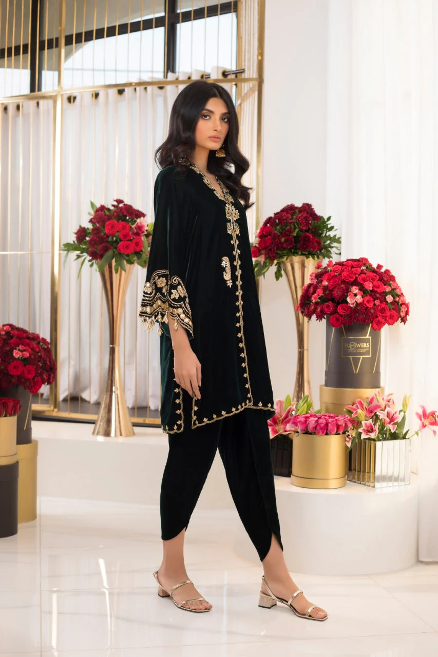 Emerald Front Open Kurta with Shalwar - Image 3