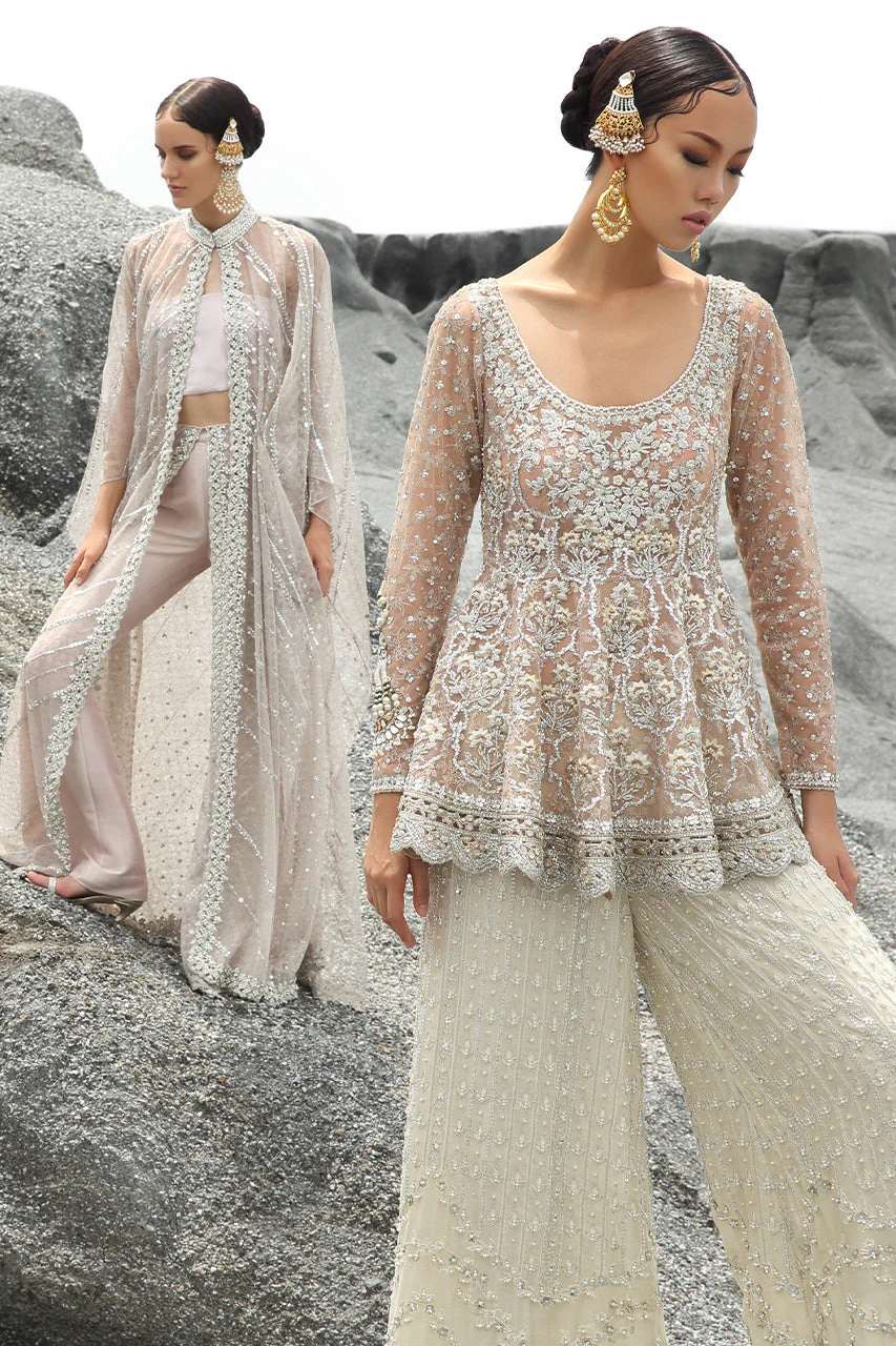 Hand Embellished Net Peplum With Cutwork Hemline - Image 3