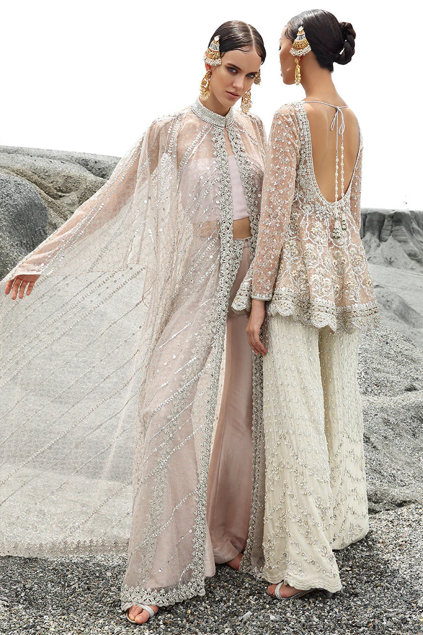 Hand Embellished Net Peplum With Cutwork Hemline - Image 5