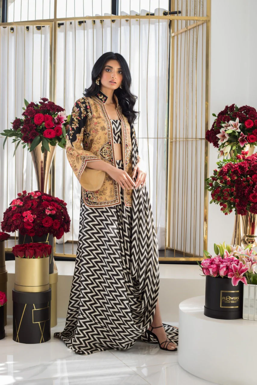 Printed Charmeuse Sari Jacket